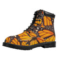Orange Monarch Butterfly Pattern Print Padded Collar Lace Up Boots