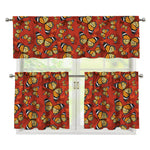 Orange Monarch Butterfly Print 3 Piece Kitchen Curtains