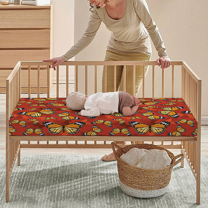 Orange Monarch Butterfly Print Baby Crib Sheet