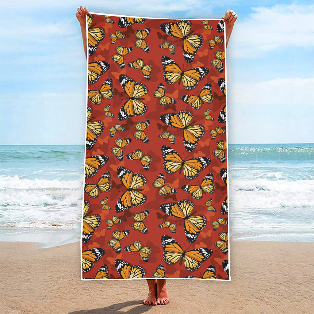 Orange Monarch Butterfly Print Beach Towel