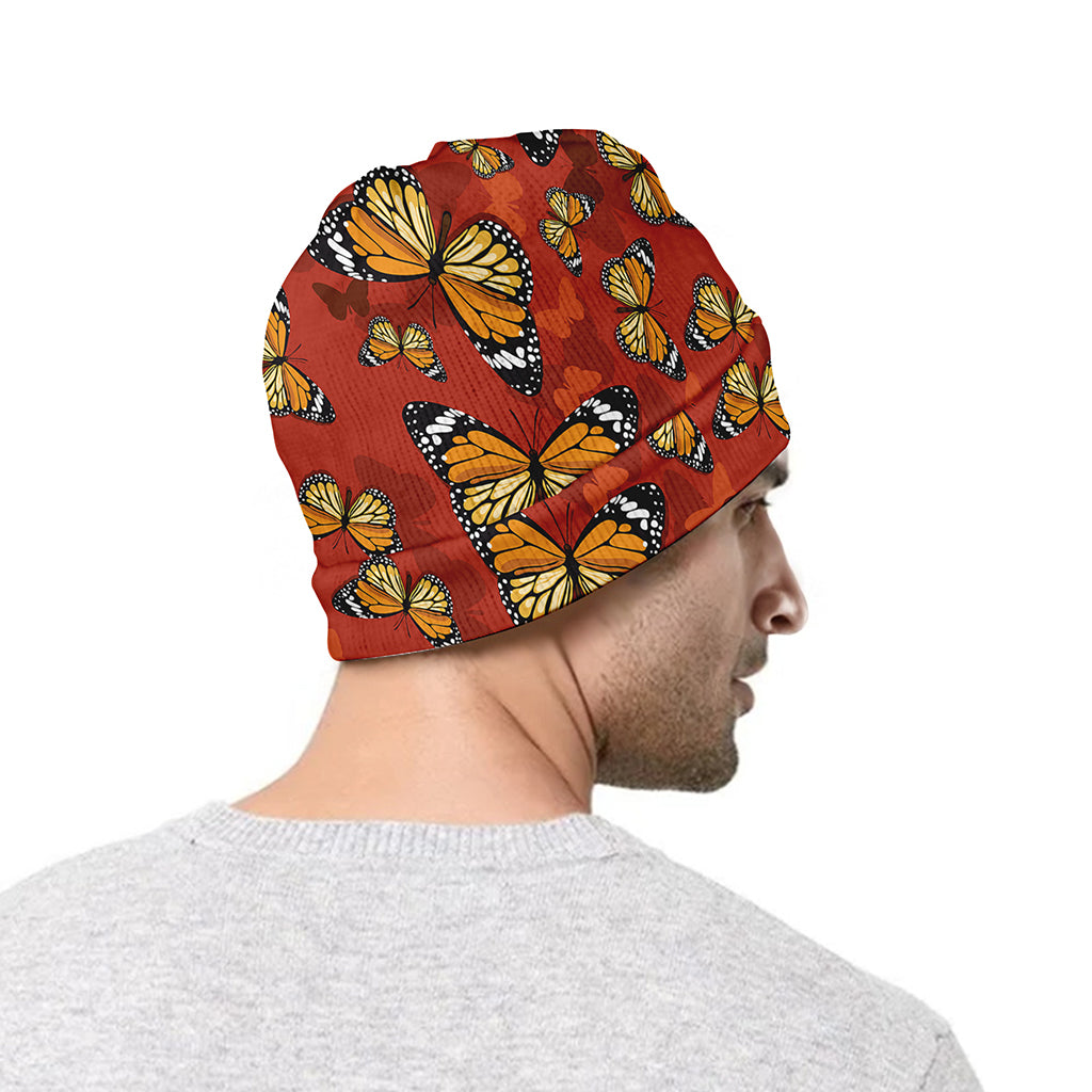 Orange Monarch Butterfly Print Beanie