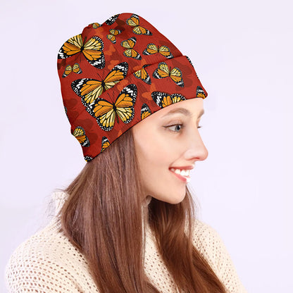 Orange Monarch Butterfly Print Beanie