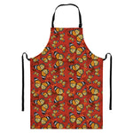 Orange Monarch Butterfly Print Bib Apron With Pocket