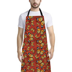 Orange Monarch Butterfly Print Bib Apron With Pocket