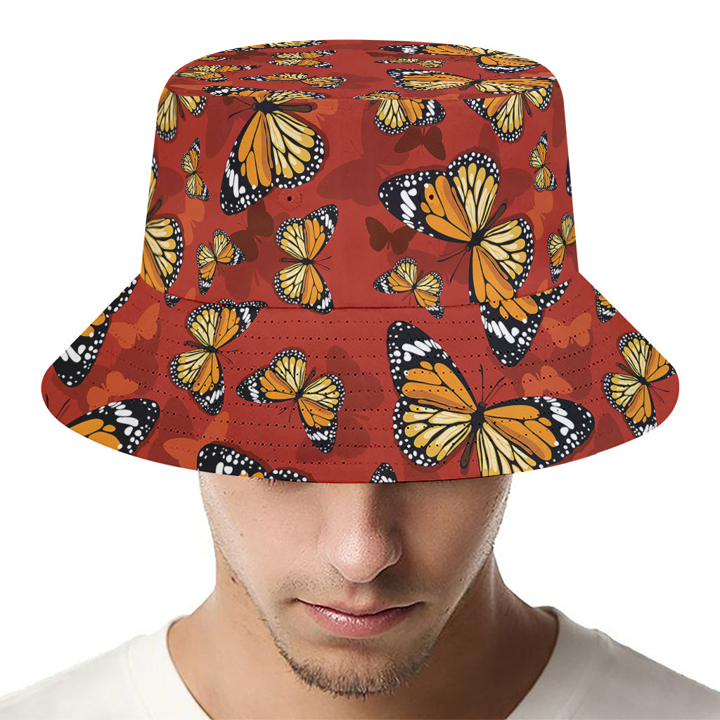 Orange Monarch Butterfly Print Bucket Hat