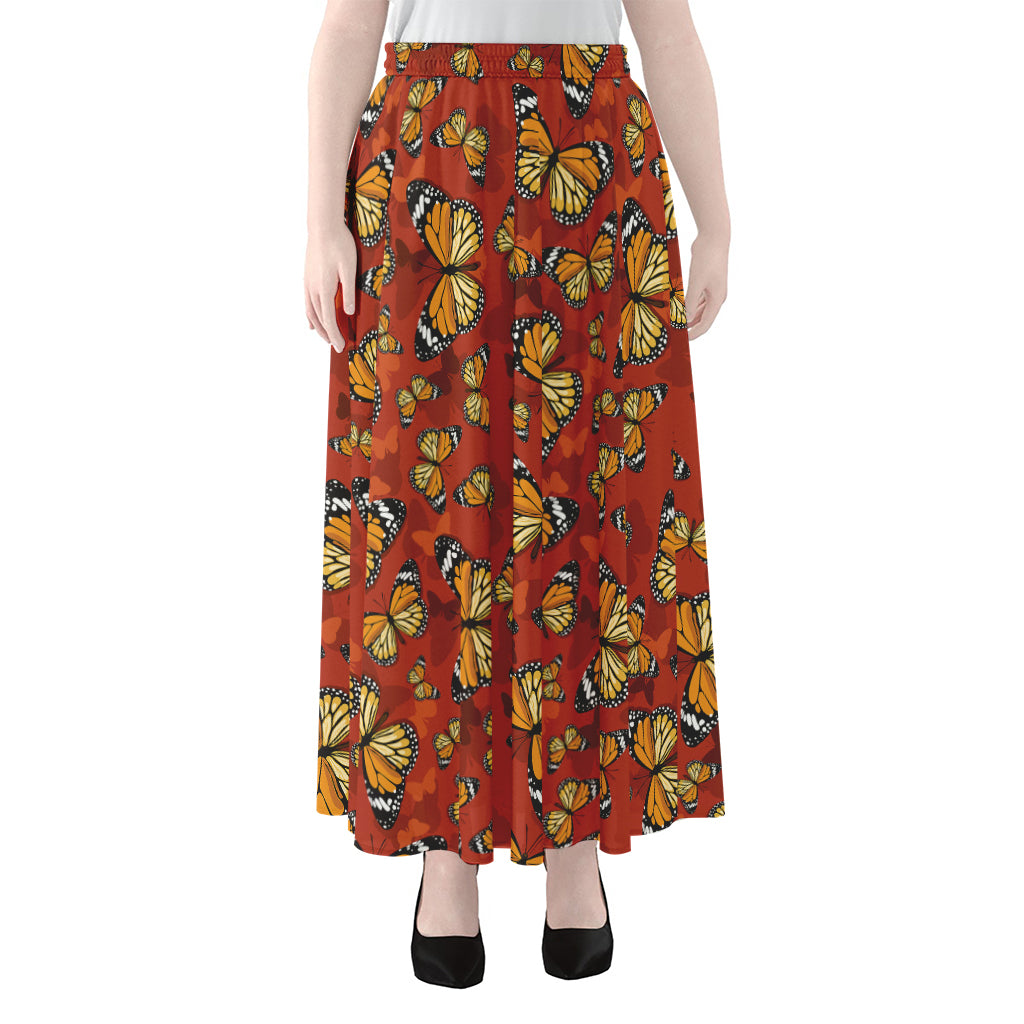 Orange Monarch Butterfly Print Chiffon Maxi Skirt