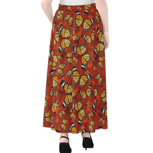 Orange Monarch Butterfly Print Chiffon Maxi Skirt