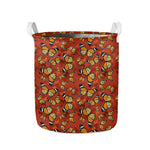 Orange Monarch Butterfly Print Collapsible Laundry Basket