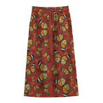 Orange Monarch Butterfly Print Cotton Front Slit Maxi Skirt