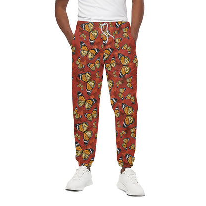 Orange Monarch Butterfly Print Cotton Pants