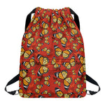 Orange Monarch Butterfly Print Drawstring Backpack