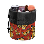 Orange Monarch Butterfly Print Drawstring Makeup Bag