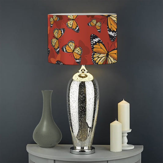 Orange Monarch Butterfly Print Drum Lamp Shade