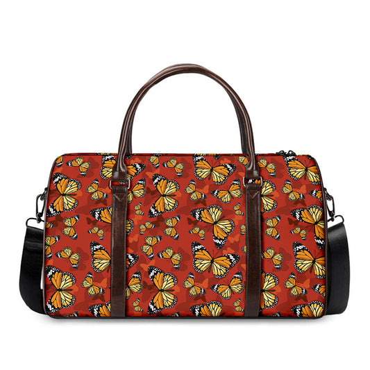 Orange Monarch Butterfly Print Duffle Bag