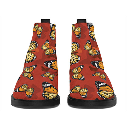 Orange Monarch Butterfly Print Flat Ankle Boots