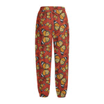 Orange Monarch Butterfly Print Fleece Lined Knit Pants