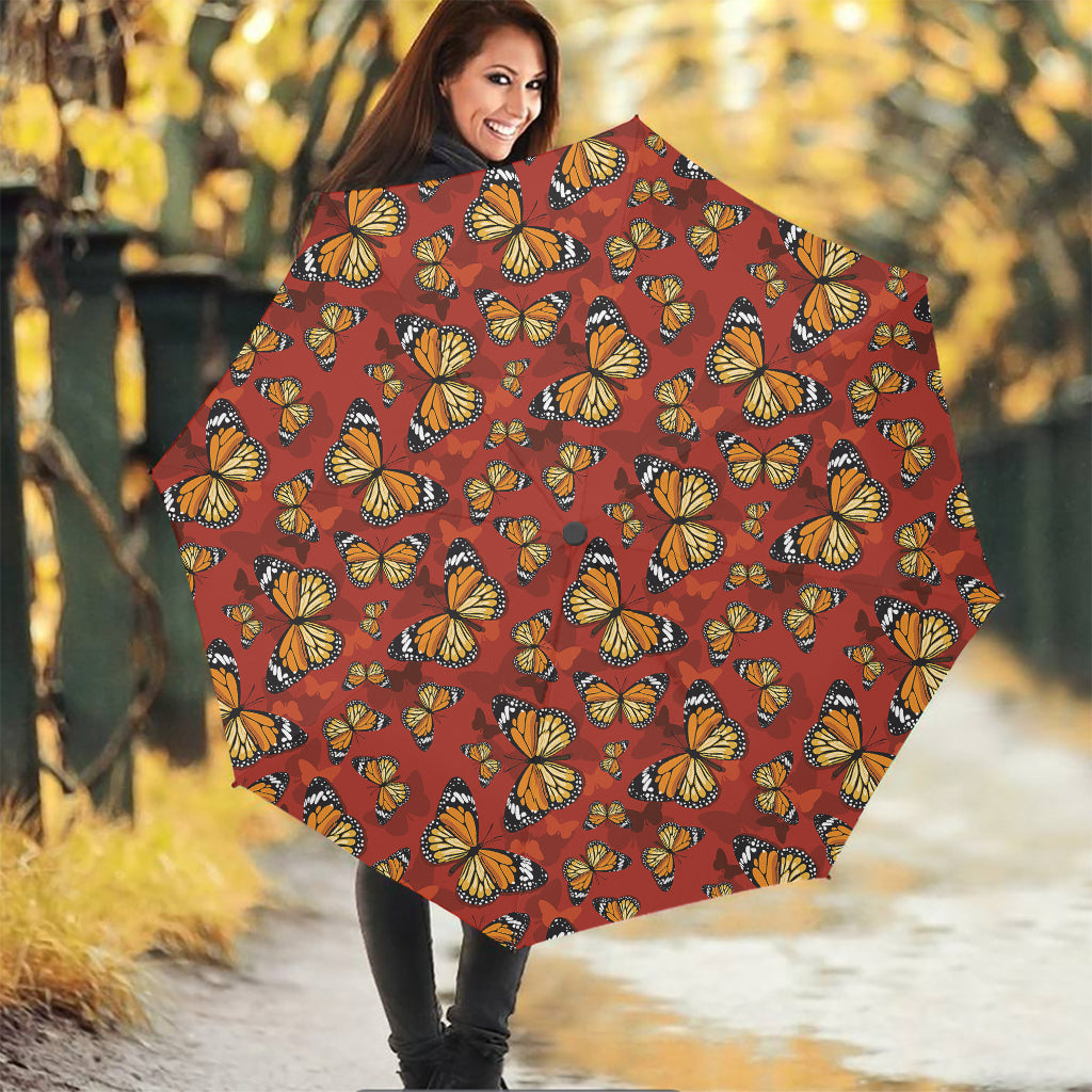 Orange Monarch Butterfly Print Foldable Umbrella