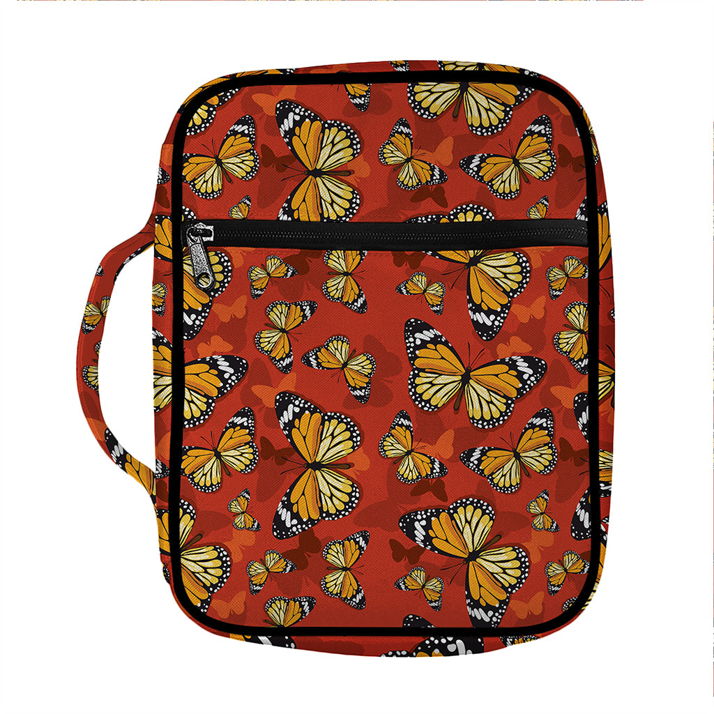 Orange Monarch Butterfly Print Front Pocket Bible Bag