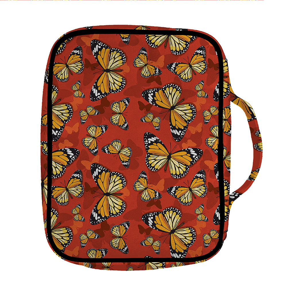 Orange Monarch Butterfly Print Front Pocket Bible Bag