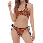 Orange Monarch Butterfly Print Halter Scoop Tie Side Bikini