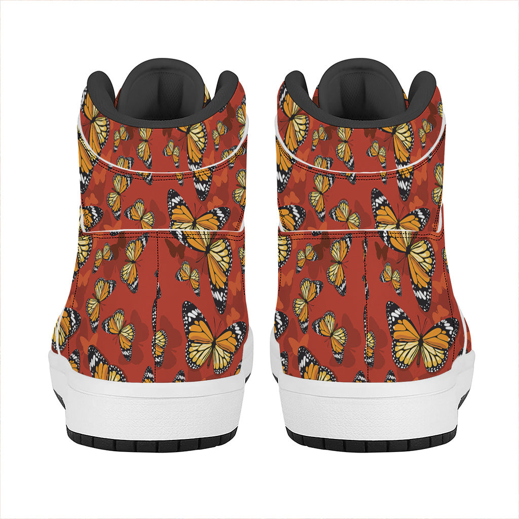 Orange Monarch Butterfly Print High Top Leather Sneakers