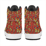 Orange Monarch Butterfly Print High Top Leather Sneakers
