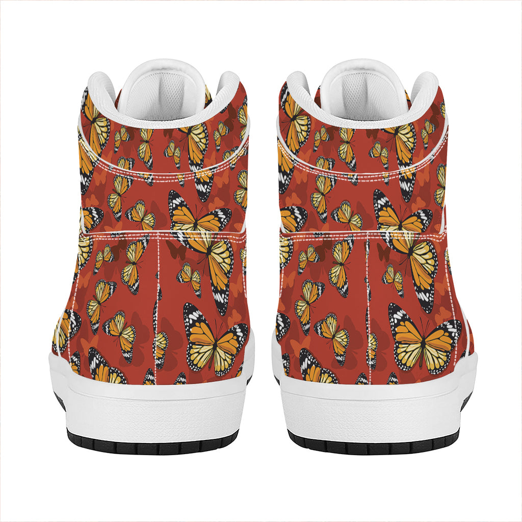 Orange Monarch Butterfly Print High Top Leather Sneakers