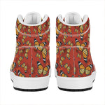 Orange Monarch Butterfly Print High Top Leather Sneakers