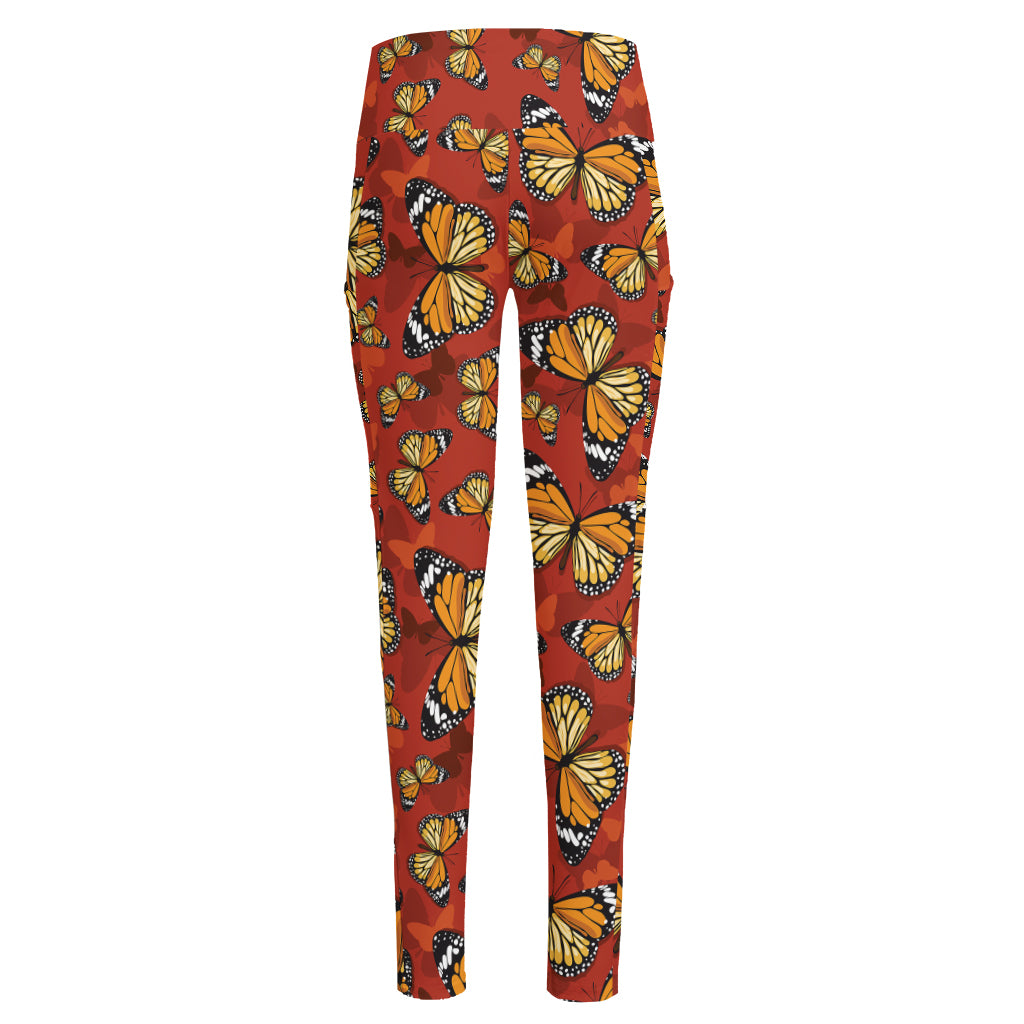 Orange Monarch Butterfly Print High-Waisted Pocket Leggings