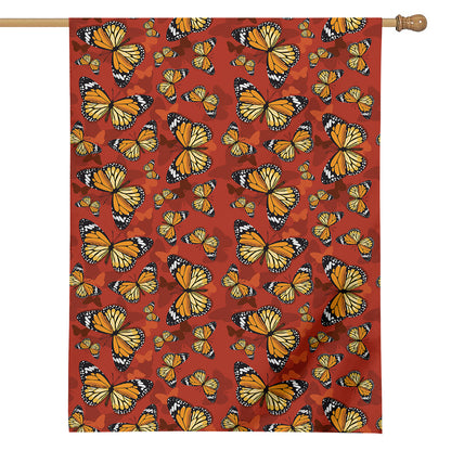 Orange Monarch Butterfly Print House Flag