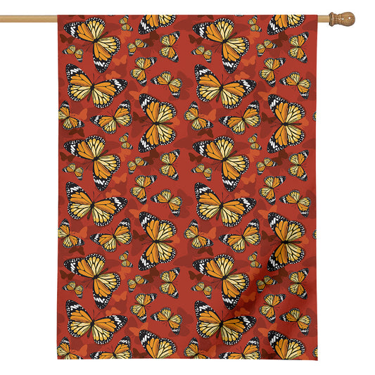 Orange Monarch Butterfly Print House Flag
