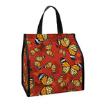 Orange Monarch Butterfly Print Insulated Lunch Tote