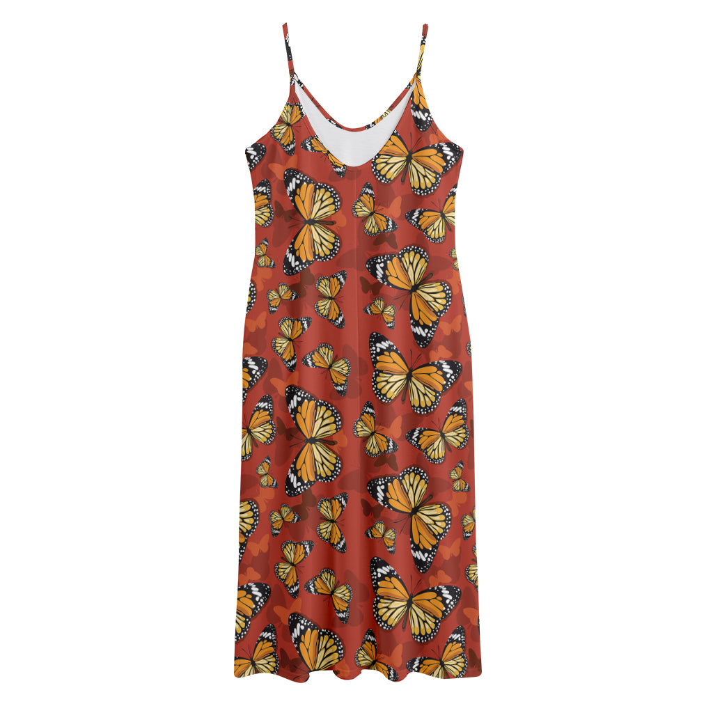 Orange Monarch Butterfly Print Jersey Midi Cami Dress