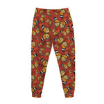 Orange Monarch Butterfly Print Jogger Pants