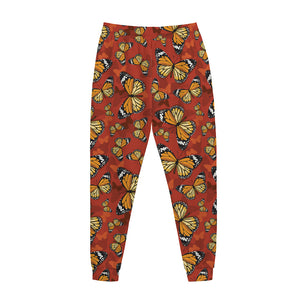 Orange Monarch Butterfly Print Jogger Pants