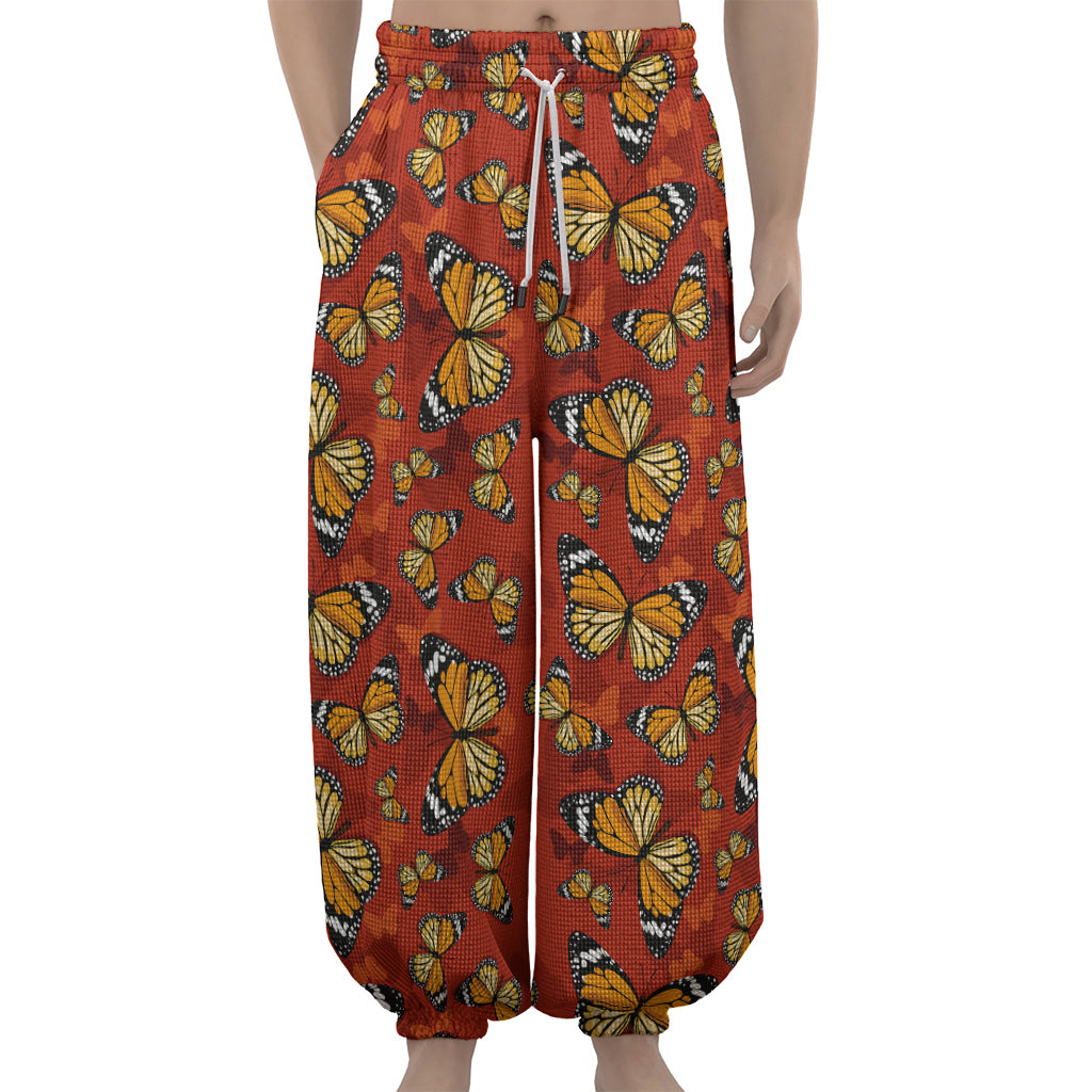 Orange Monarch Butterfly Print Lantern Pants