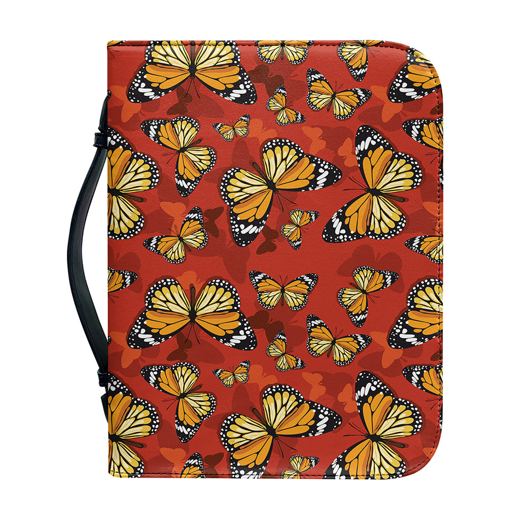 Orange Monarch Butterfly Print Leather Bible Cover