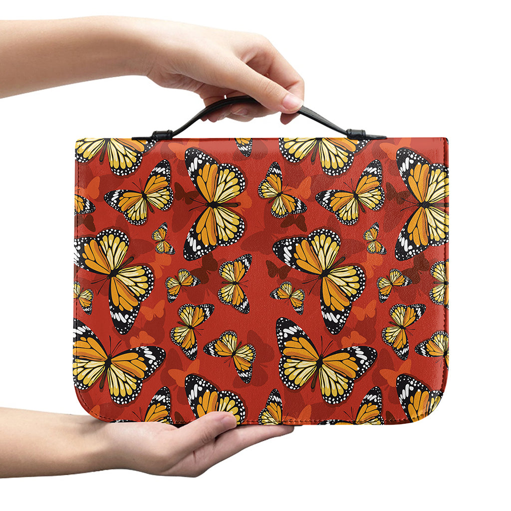 Orange Monarch Butterfly Print Leather Bible Cover