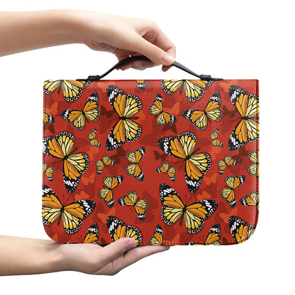 Orange Monarch Butterfly Print Leather Bible Cover