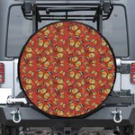 Orange Monarch Butterfly Print Leather Spare Tire Cover