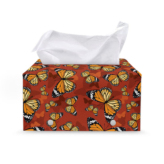 Orange Monarch Butterfly Print Leather Tissue Box Cover