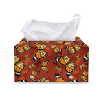 Orange Monarch Butterfly Print Leather Tissue Box Cover