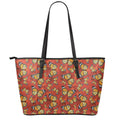Orange Monarch Butterfly Print Leather Tote Bag With Zipper
