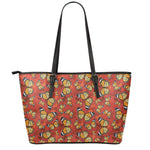 Orange Monarch Butterfly Print Leather Tote Bag