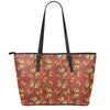 Orange Monarch Butterfly Print Leather Tote Bag