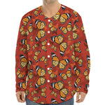 Orange Monarch Butterfly Print Long Sleeve Baseball Jersey