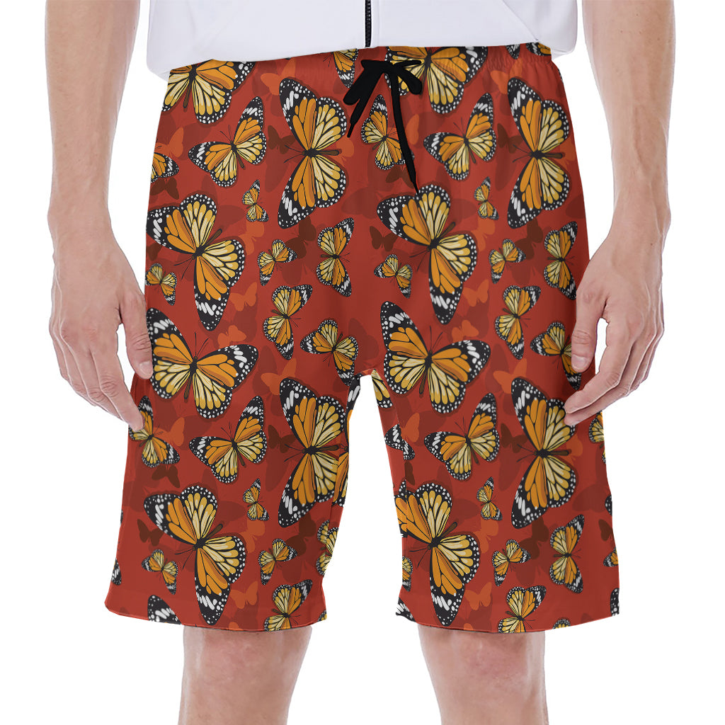 Orange Monarch Butterfly Print Men's Beach Shorts