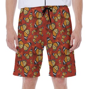 Orange Monarch Butterfly Print Men's Beach Shorts