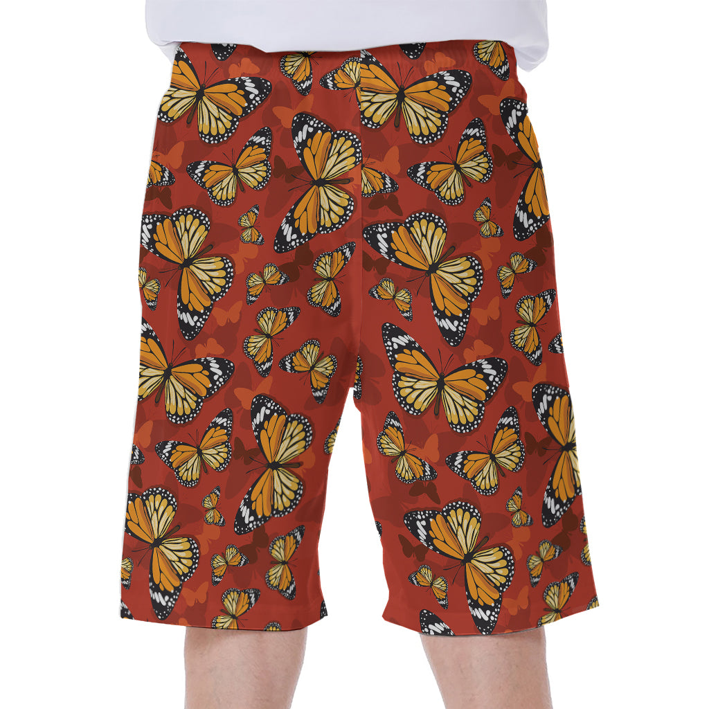 Orange Monarch Butterfly Print Men's Beach Shorts