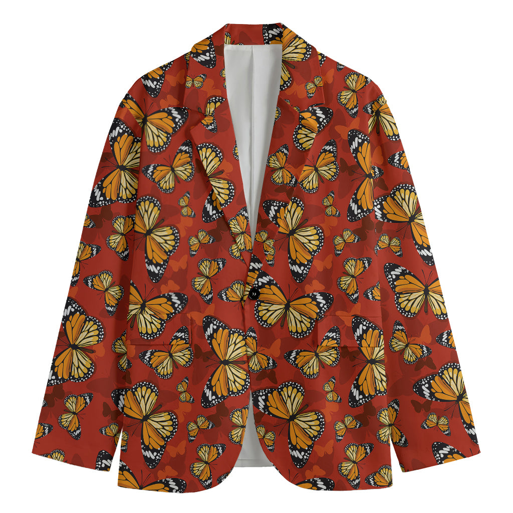 Orange Monarch Butterfly Print Men's Blazer